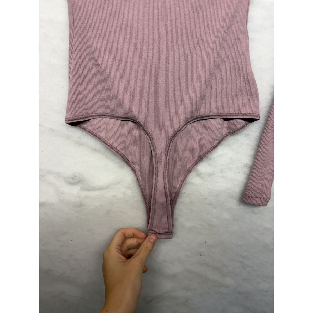 SKIMS long sleeve henley bodysuit cotton jersey size small light pink dusk - Picture 8 of 10